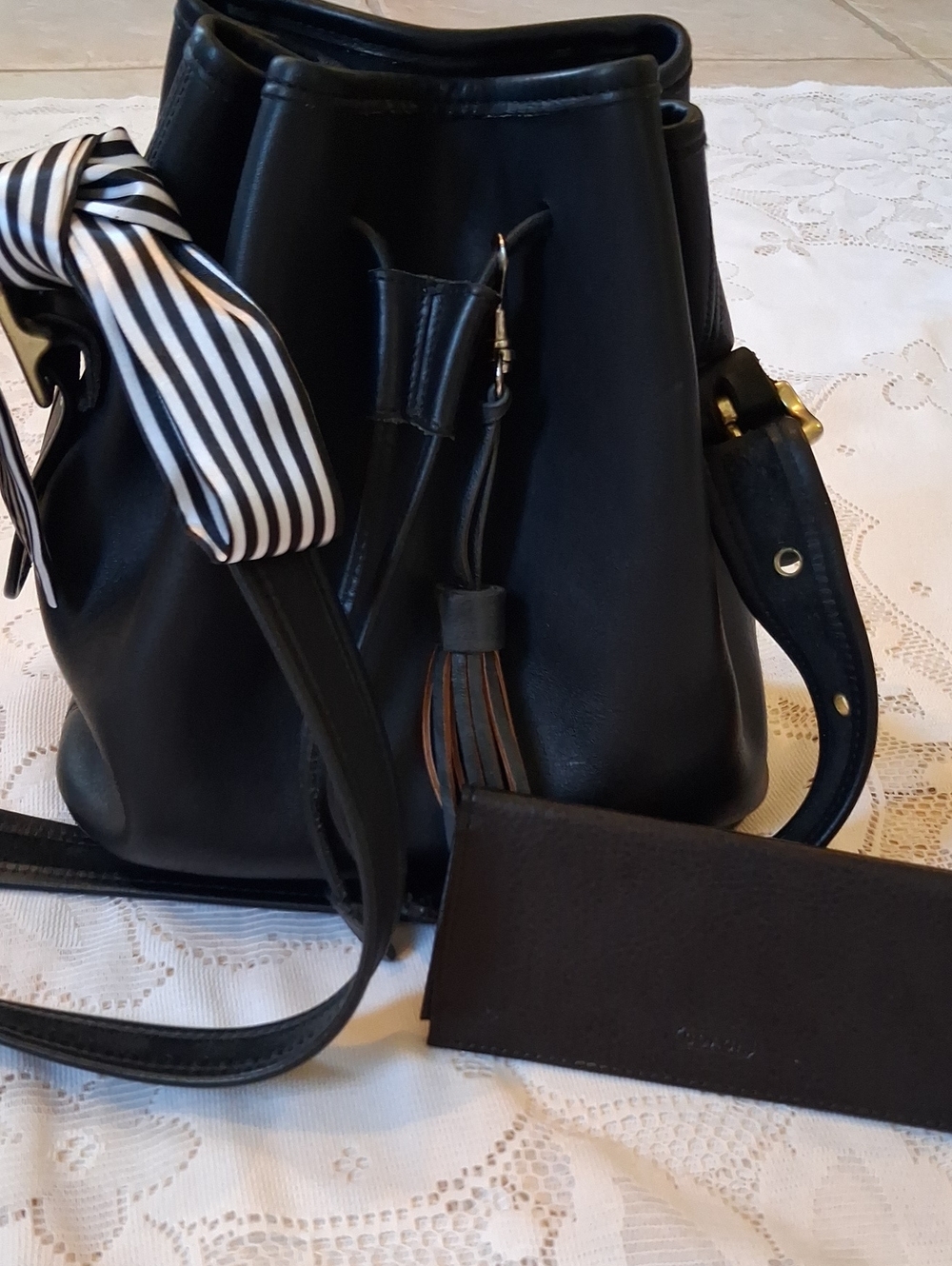 Coach Vintage Black Leather Drawstring Bucket Bag & Wallet